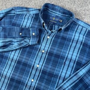 Ralph Lauren Performance Flannel Shirt Mens XLT Blue Plaid Button Down Tall Pony